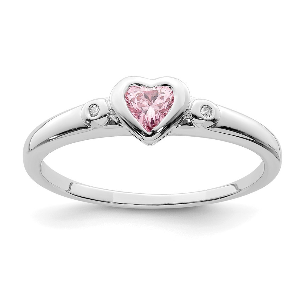 925 Sterling Silver Rhodium-plated White & Pink CZ Heart Ring